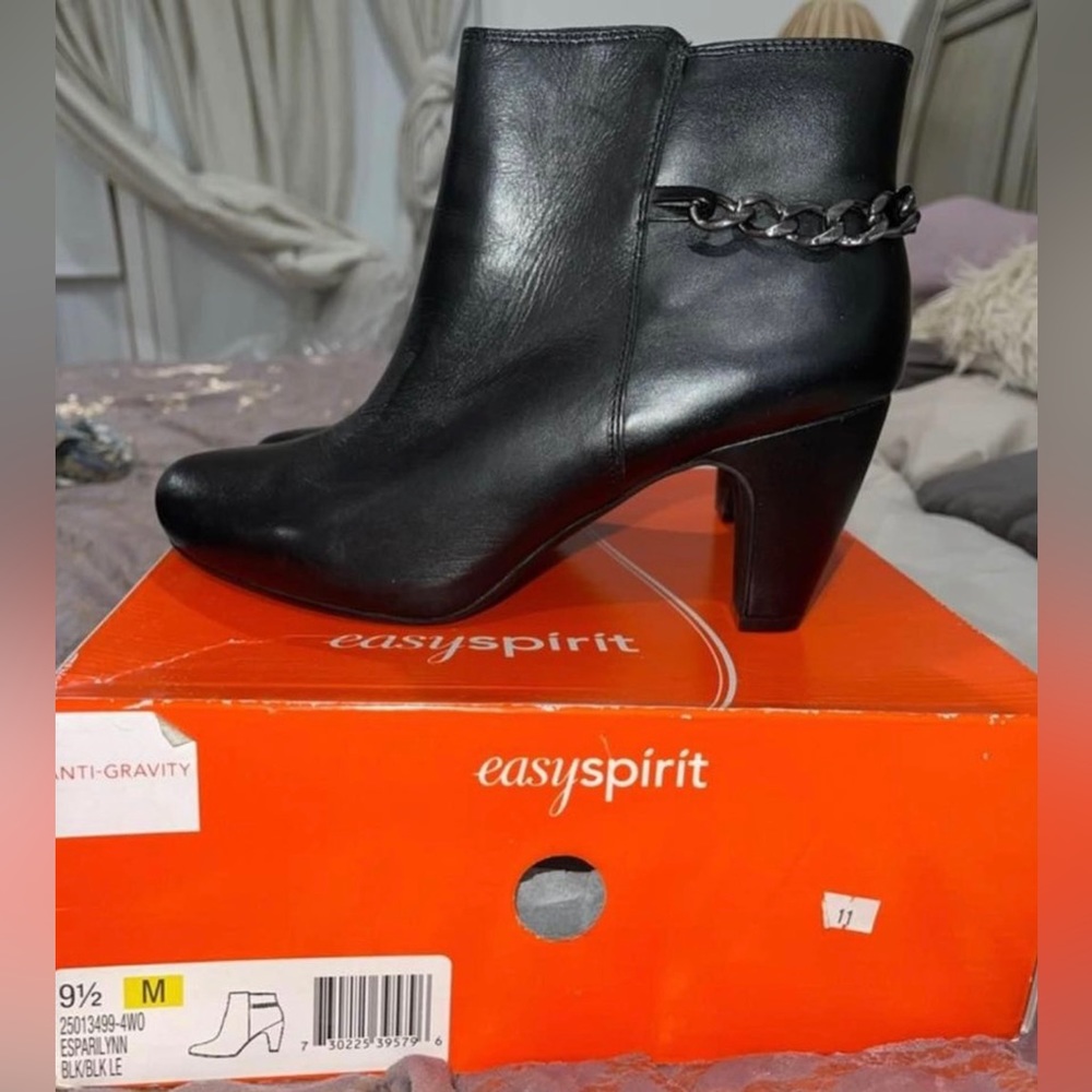 Ankle chain leather booties, size 9.5M